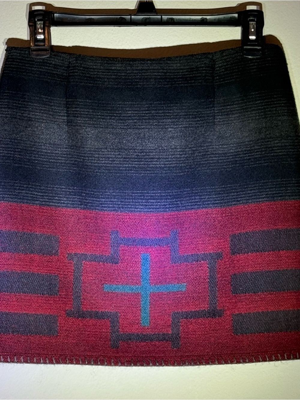 Ralph Lauren Black and Burgundy Geo-Pattern Mini Skirt